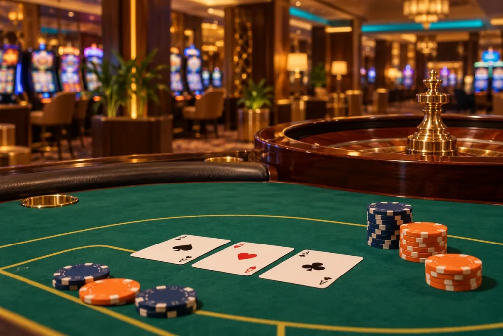 Editorial illustration of a card table for the NYSpins information guide